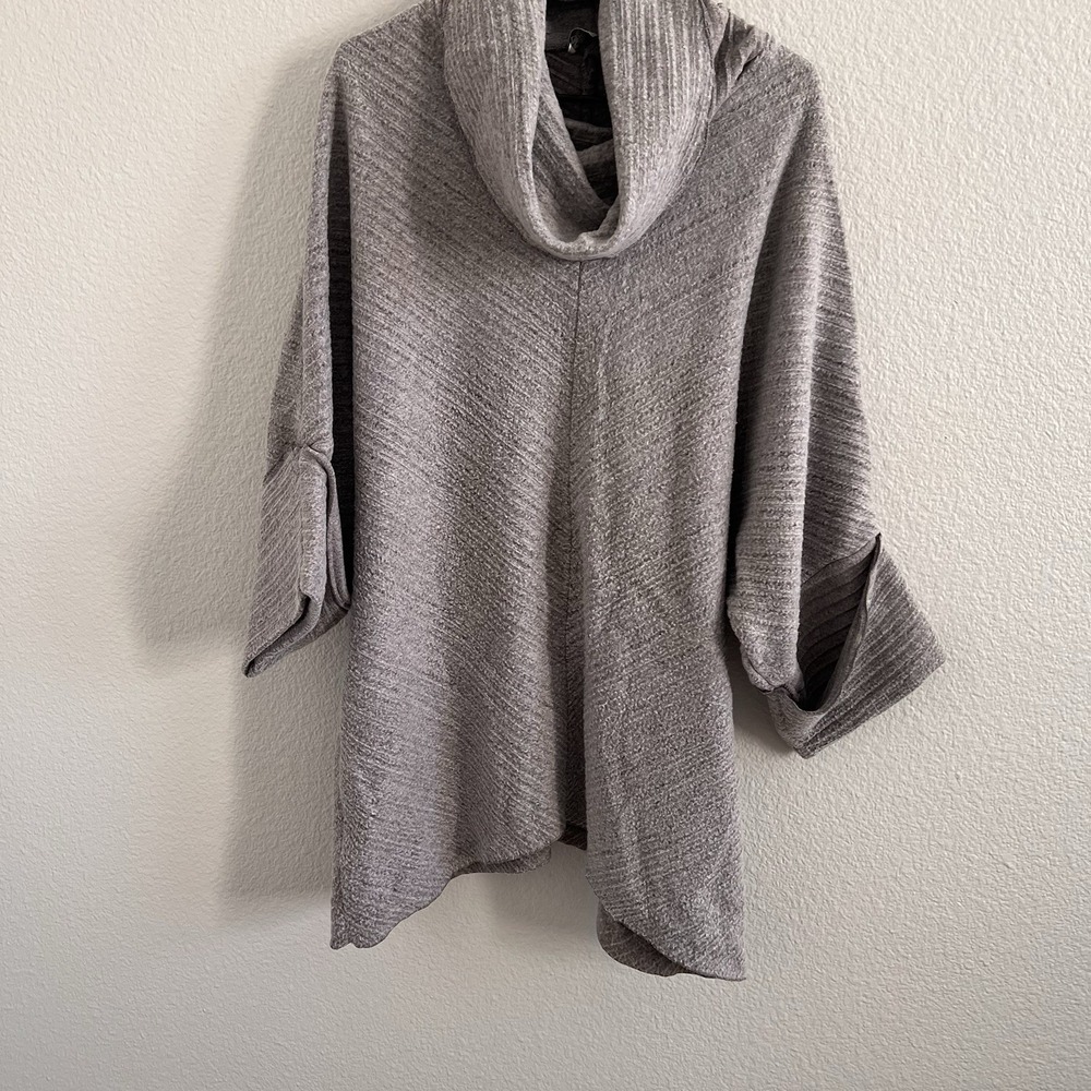 Habitat Clothing Gray Pullover Mock Neck Cuffed Sleeve Lagenlook Large
